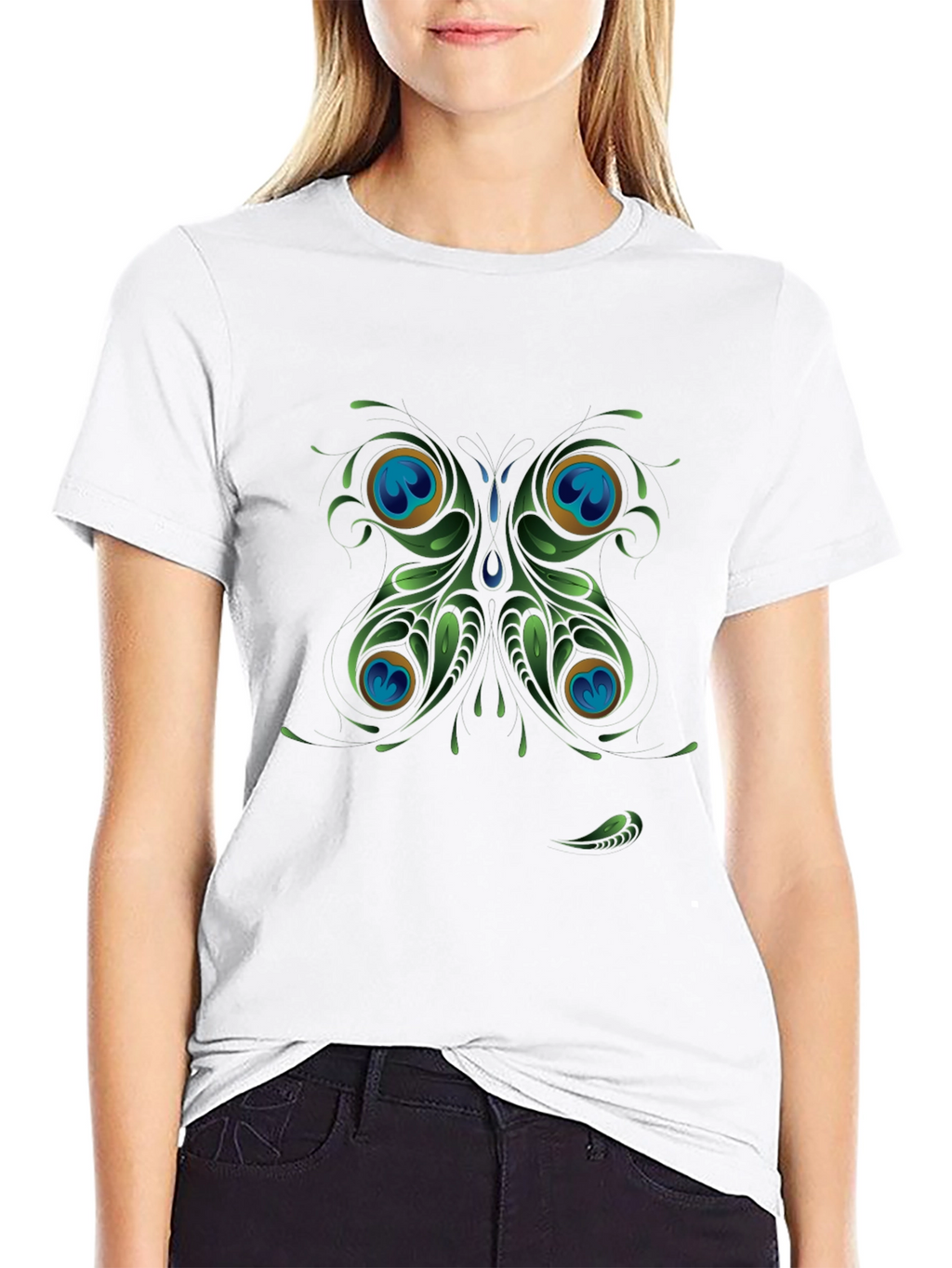 Peacock Butterfly Graphic Black T-Shirt
