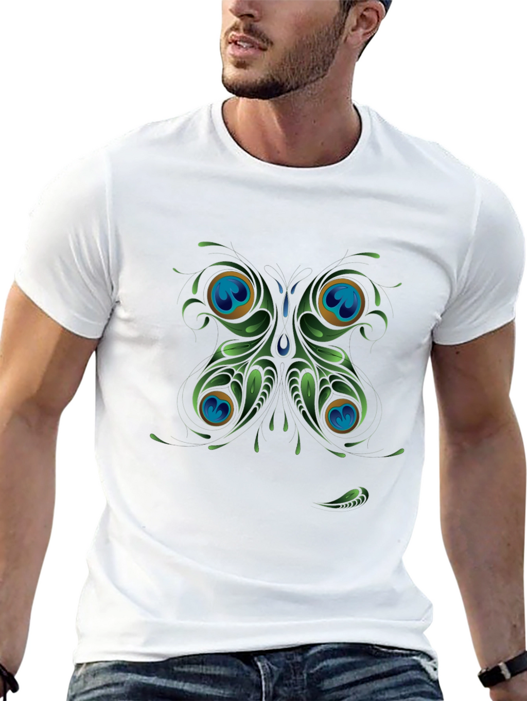 Peacock Butterfly Graphic Black T-Shirt