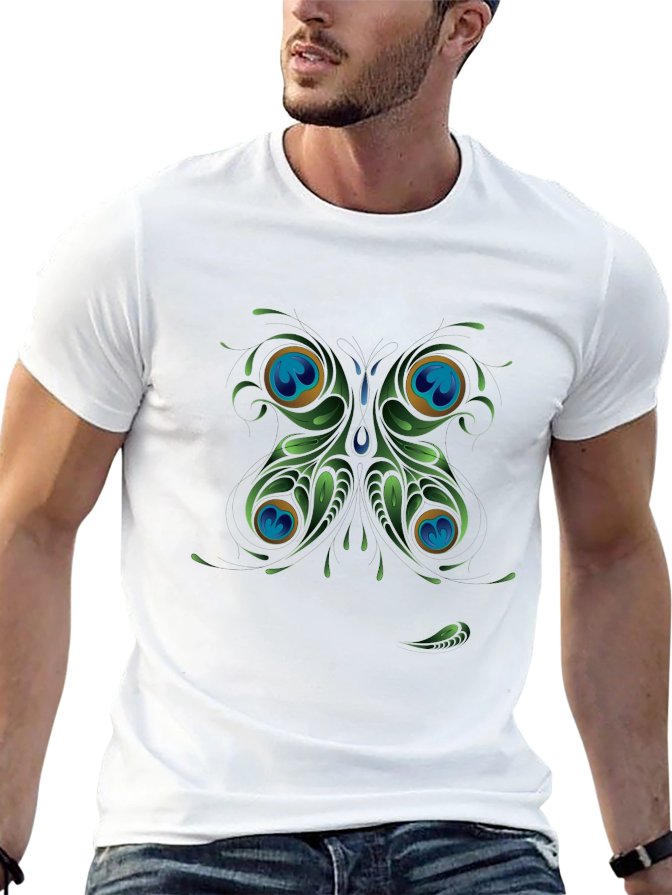 Peacock Butterfly Graphic Black T-Shirt