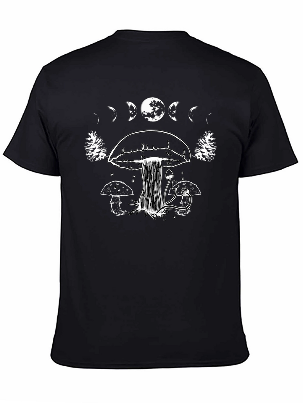 Mushroom Moon Phase Graphic T-Shirt - Black