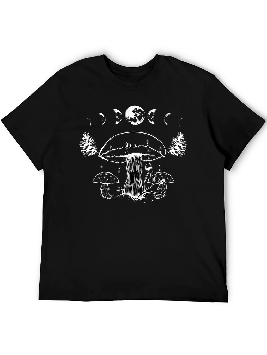 Mushroom Moon Phase Graphic T-Shirt - Black