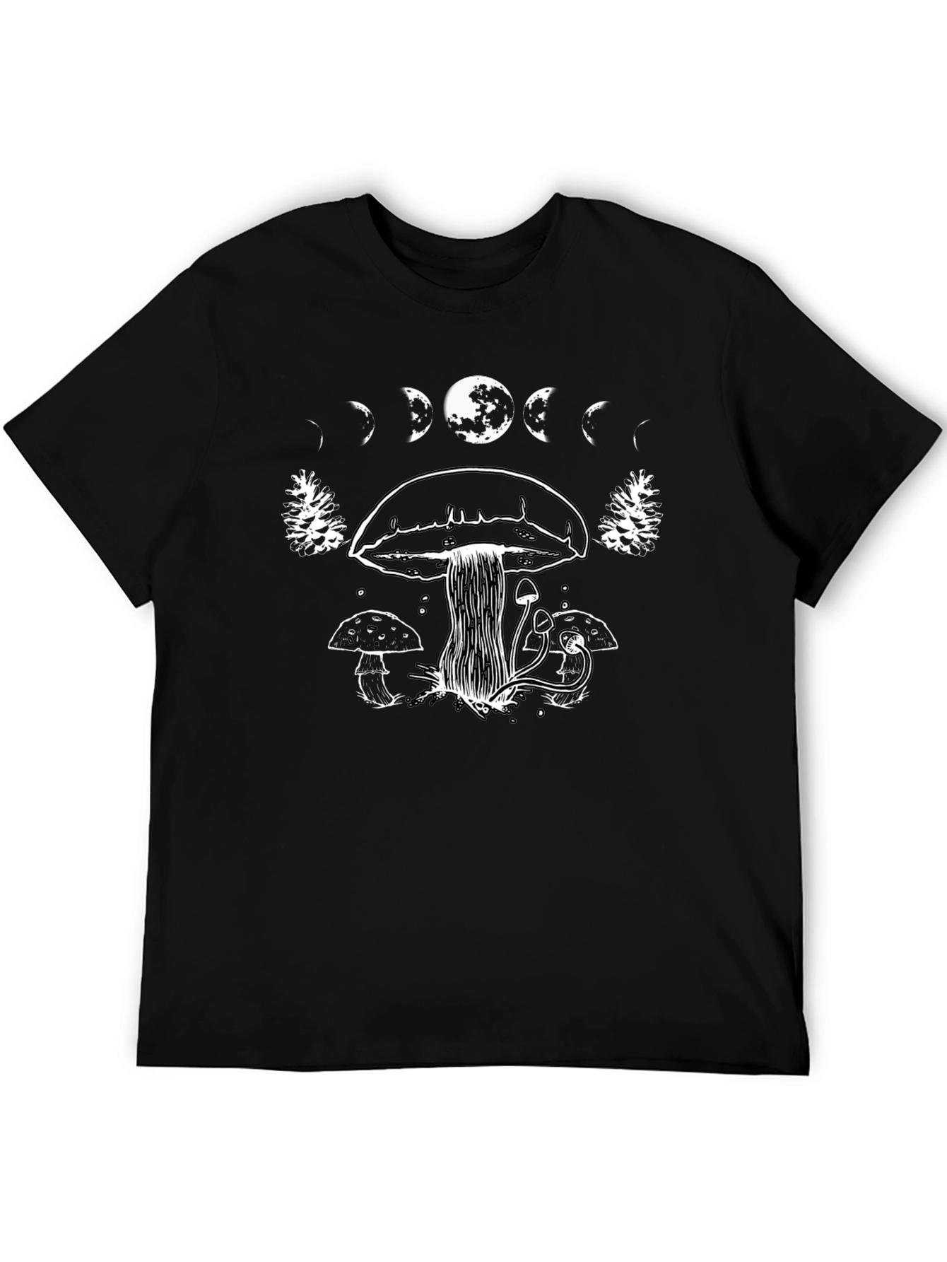 Mushroom Moon Phase Graphic T-Shirt - Black