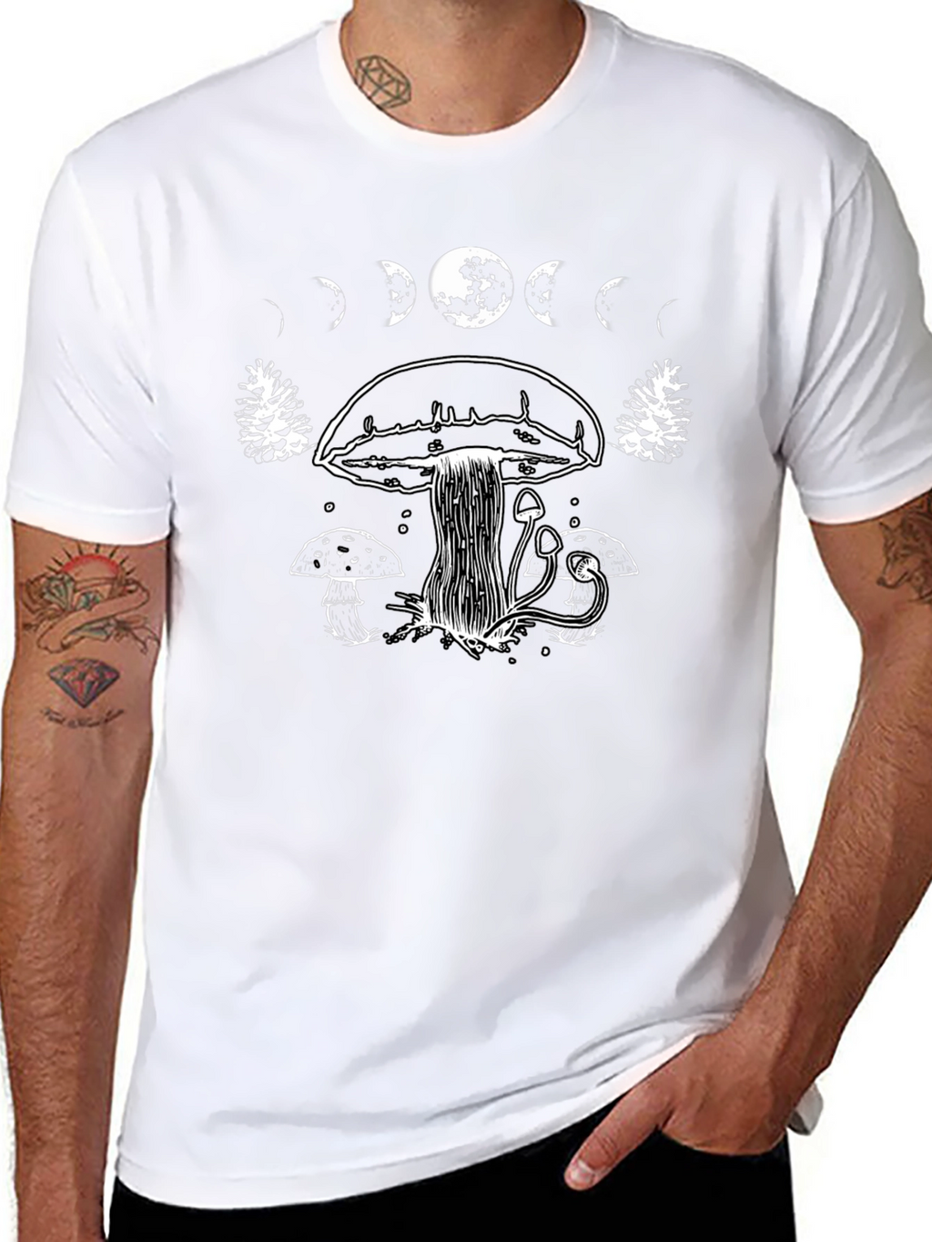 Mushroom Moon Phase Graphic T-Shirt - Black