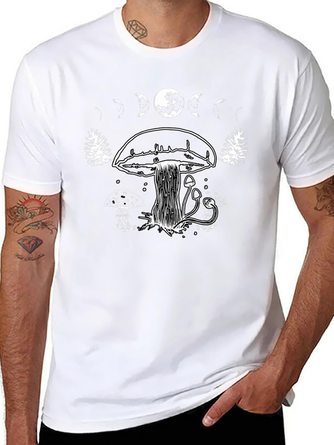 Mushroom Moon Phase Graphic T-Shirt - Black