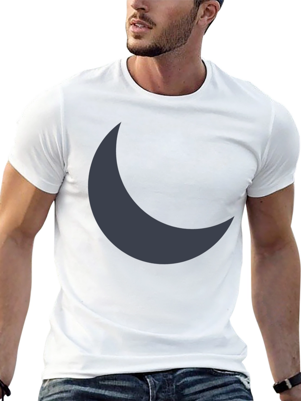 Crescent Moon Graphic Tee - Soft Black Cotton Blend