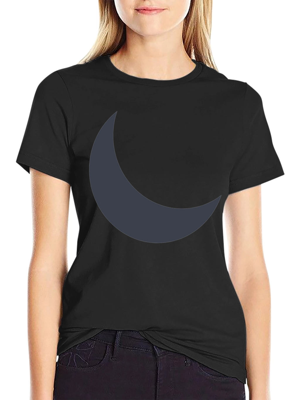 Crescent Moon Graphic Tee - Soft Black Cotton Blend