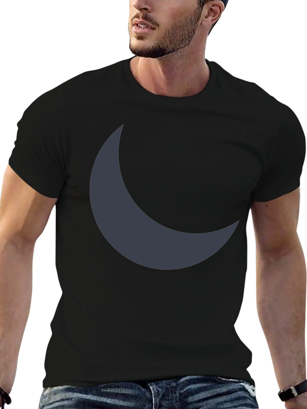Crescent Moon Graphic Tee - Soft Black Cotton Blend