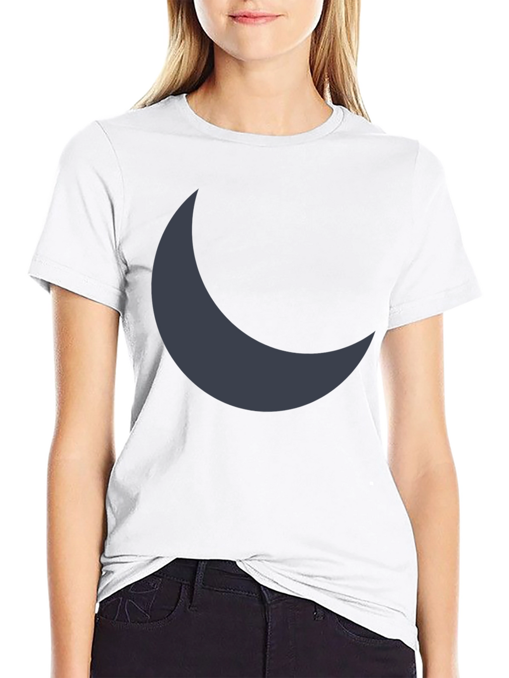 Crescent Moon Graphic Tee - Soft Black Cotton Blend