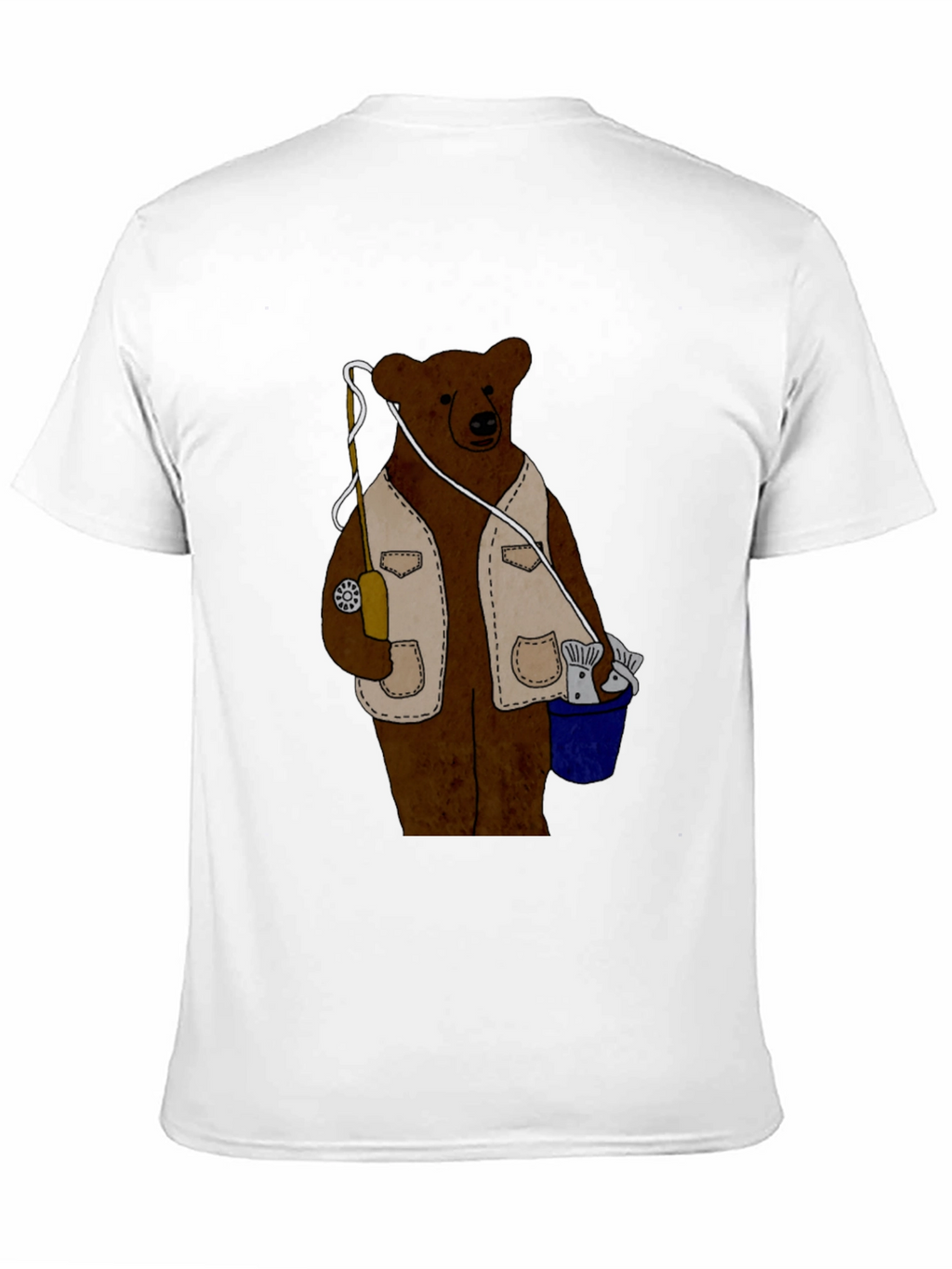 Fishing Bear Graphic T-Shirt - Casual Black Tee