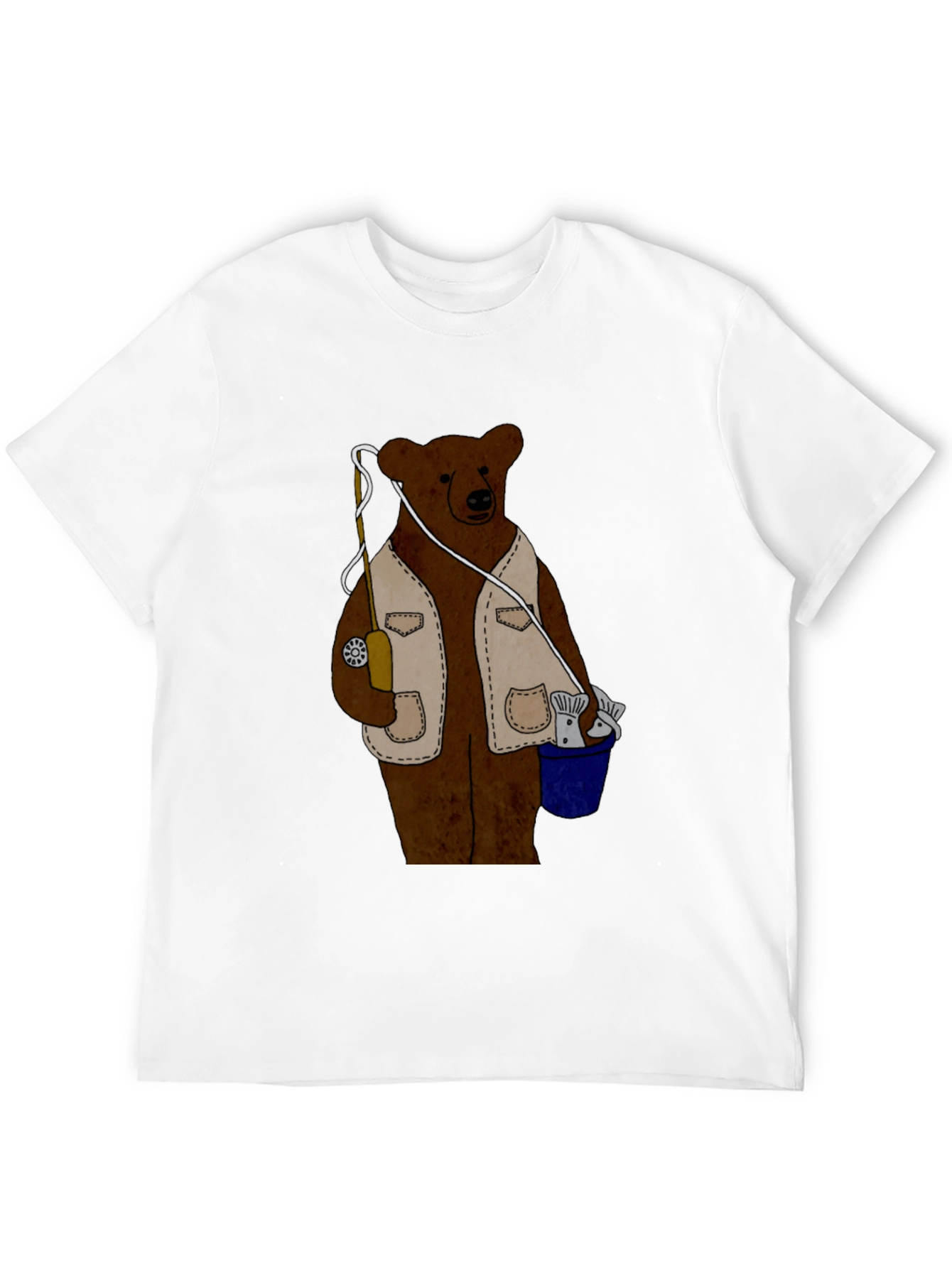 Fishing Bear Graphic T-Shirt - Casual Black Tee