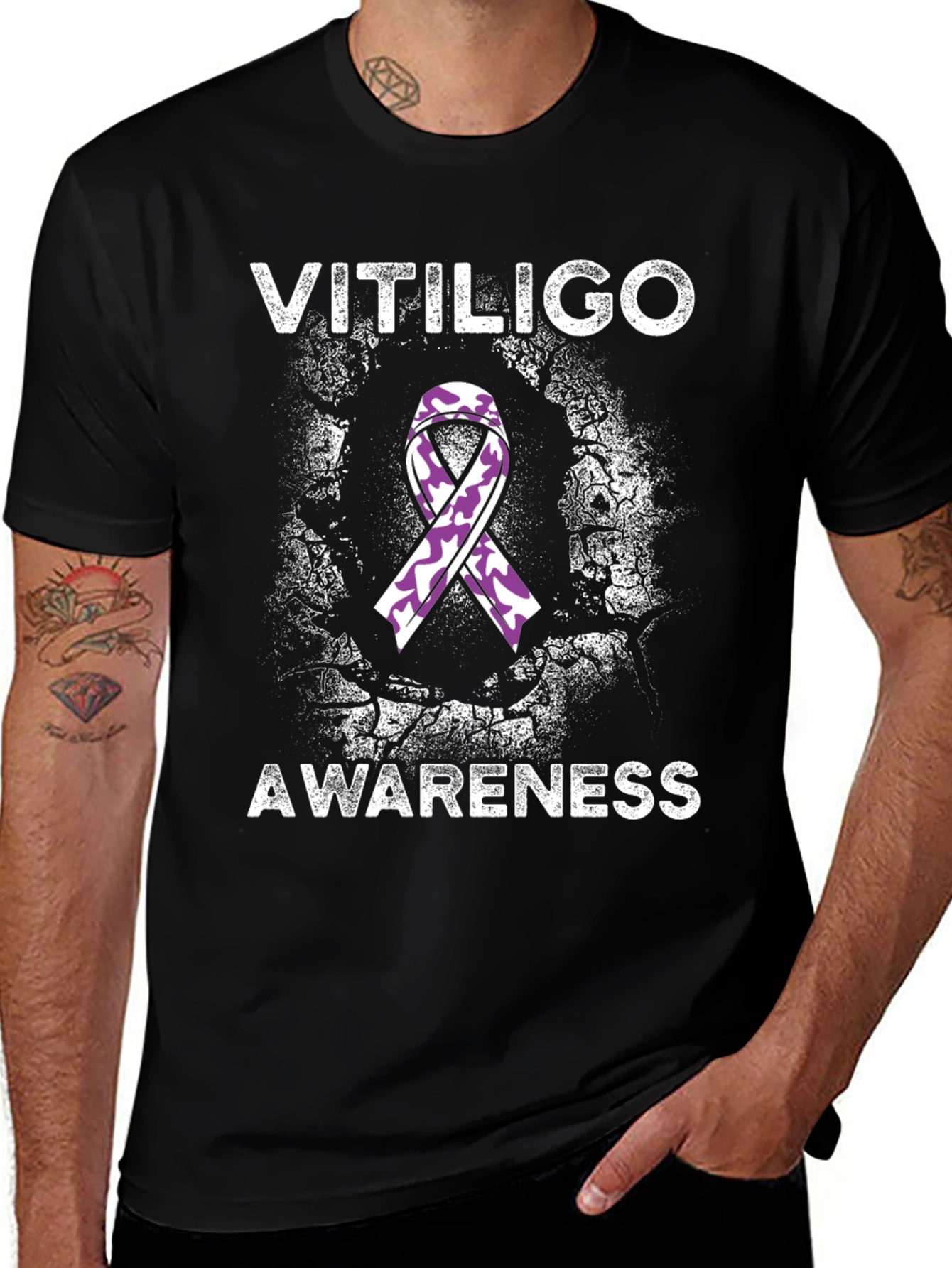 Vitiligo Awareness T-Shirt Purple Ribbon Tee