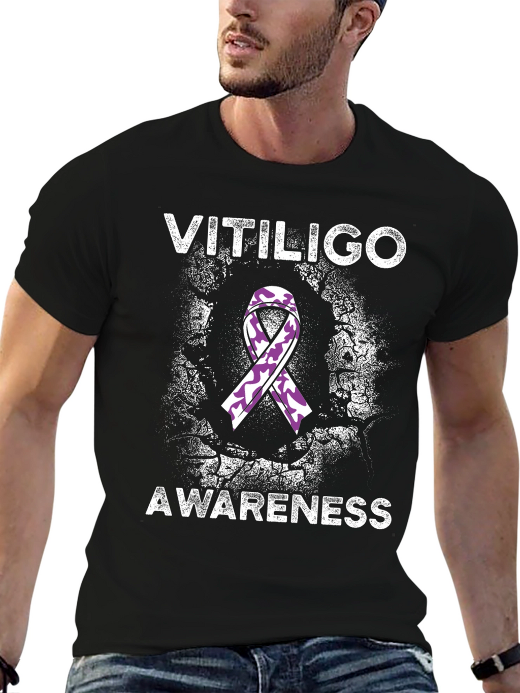 Vitiligo Awareness T-Shirt Purple Ribbon Tee