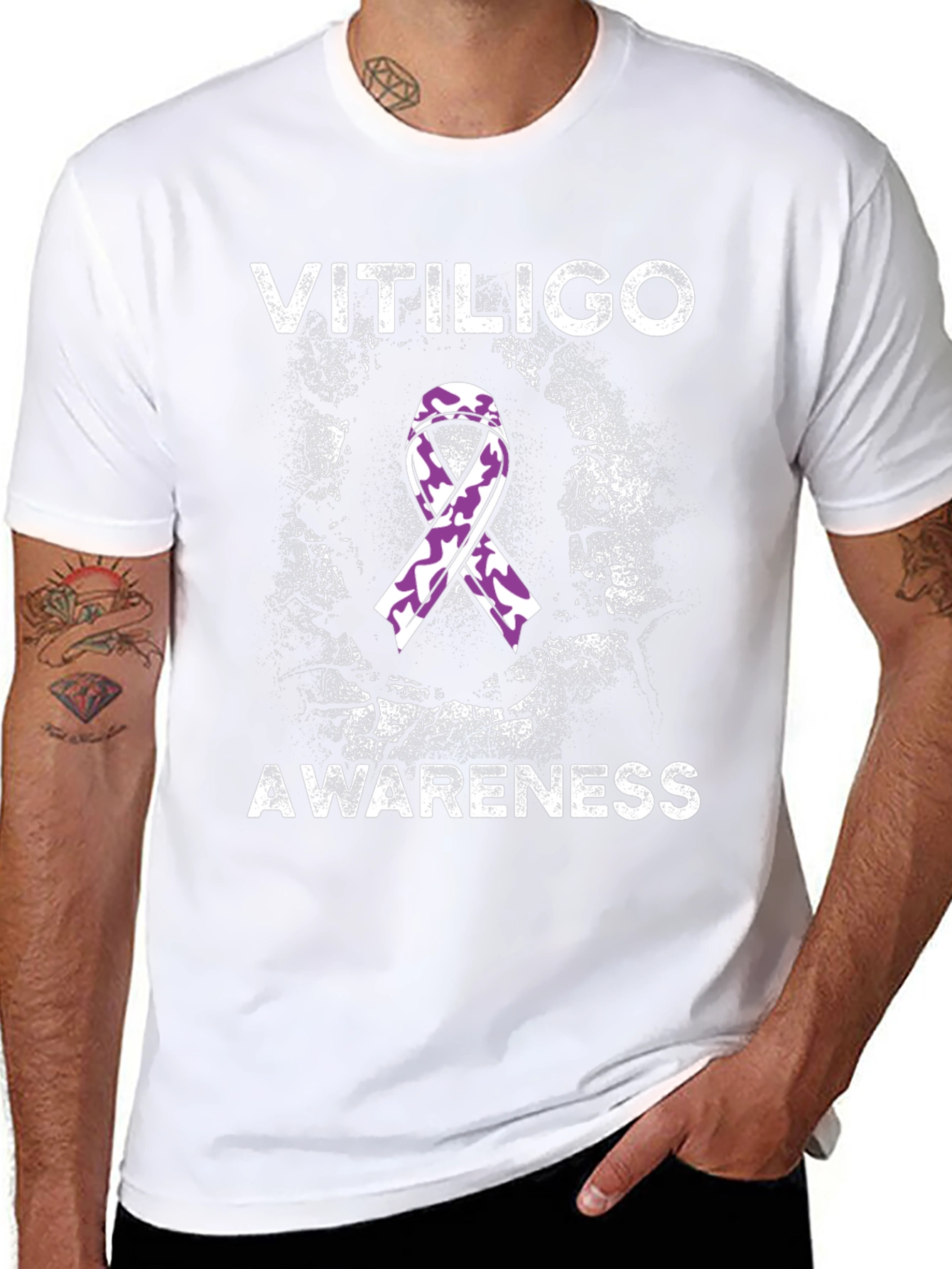 Vitiligo Awareness T-Shirt Purple Ribbon Tee