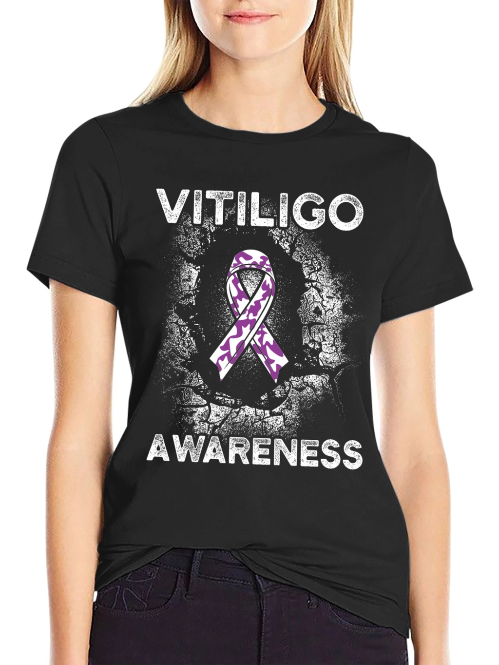 Vitiligo Awareness T-Shirt Purple Ribbon Tee