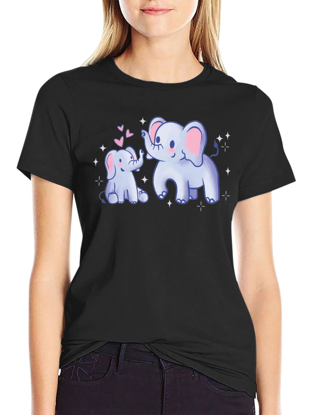 Cute Elephant Mom & Baby Black T-Shirt