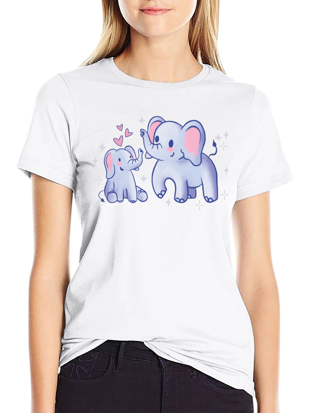 Cute Elephant Mom & Baby Black T-Shirt