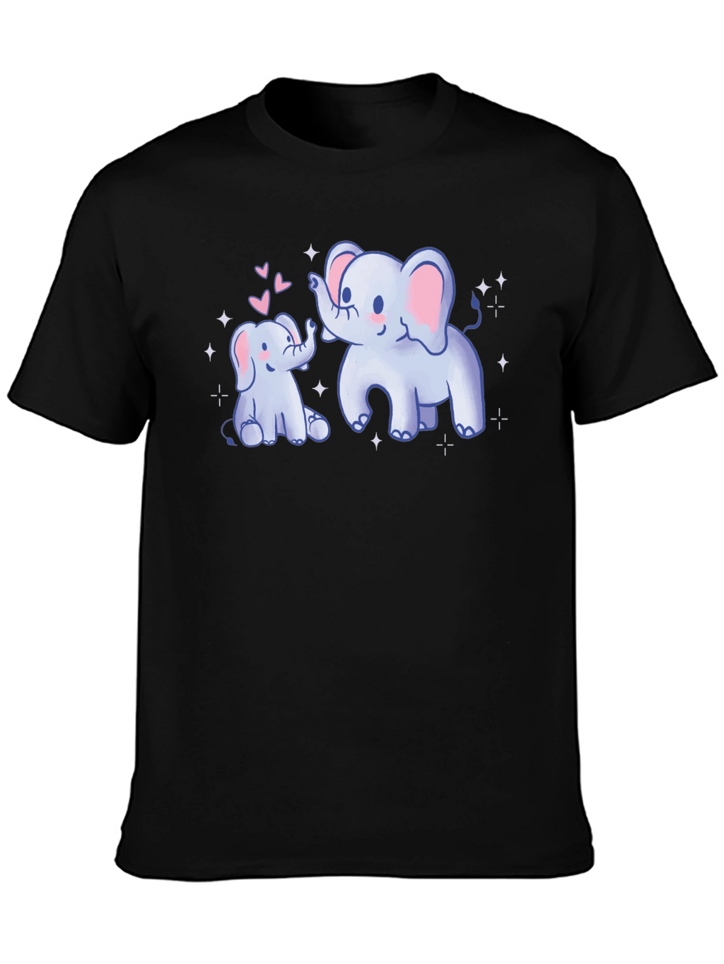 Cute Elephant Mom & Baby Black T-Shirt