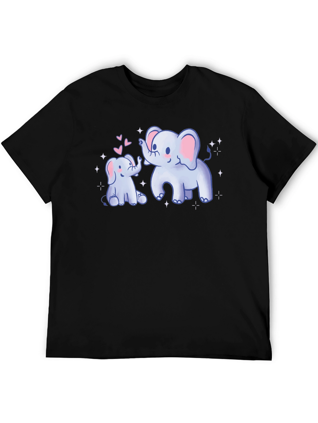 Cute Elephant Mom & Baby Black T-Shirt