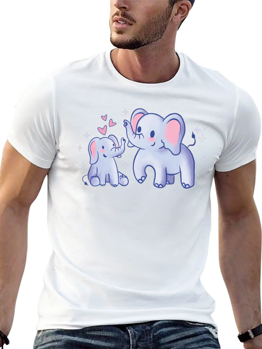 Cute Elephant Mom & Baby Black T-Shirt