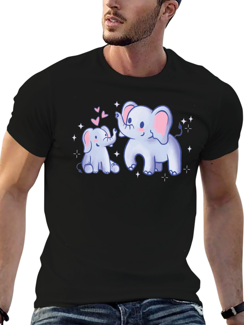 Cute Elephant Mom & Baby Black T-Shirt