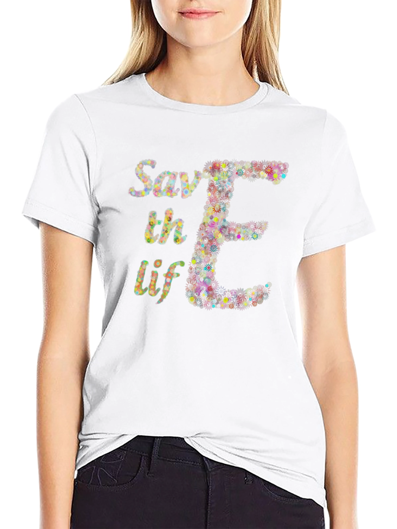 Save the Elephants T-Shirt Floral E Design