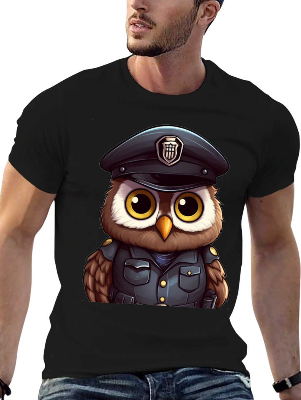 Police Owl T-Shirt - Unique Cartoon Design