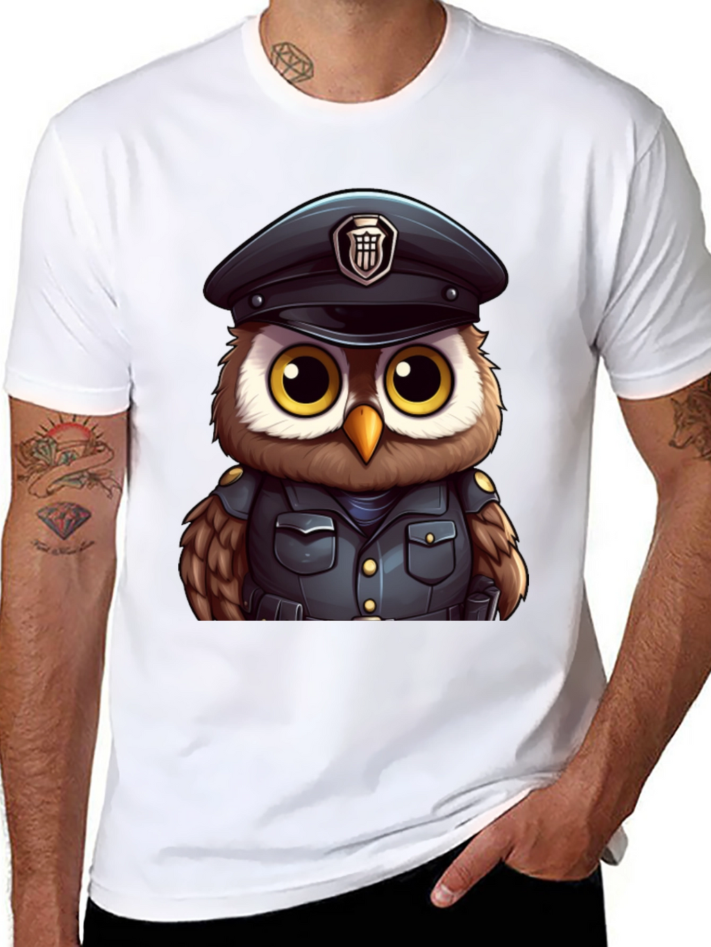 Police Owl T-Shirt - Unique Cartoon Design