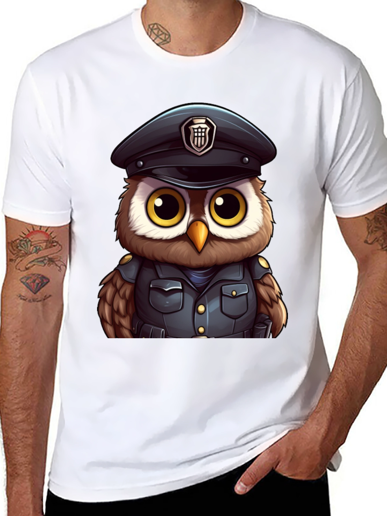 Police Owl T-Shirt - Unique Cartoon Design