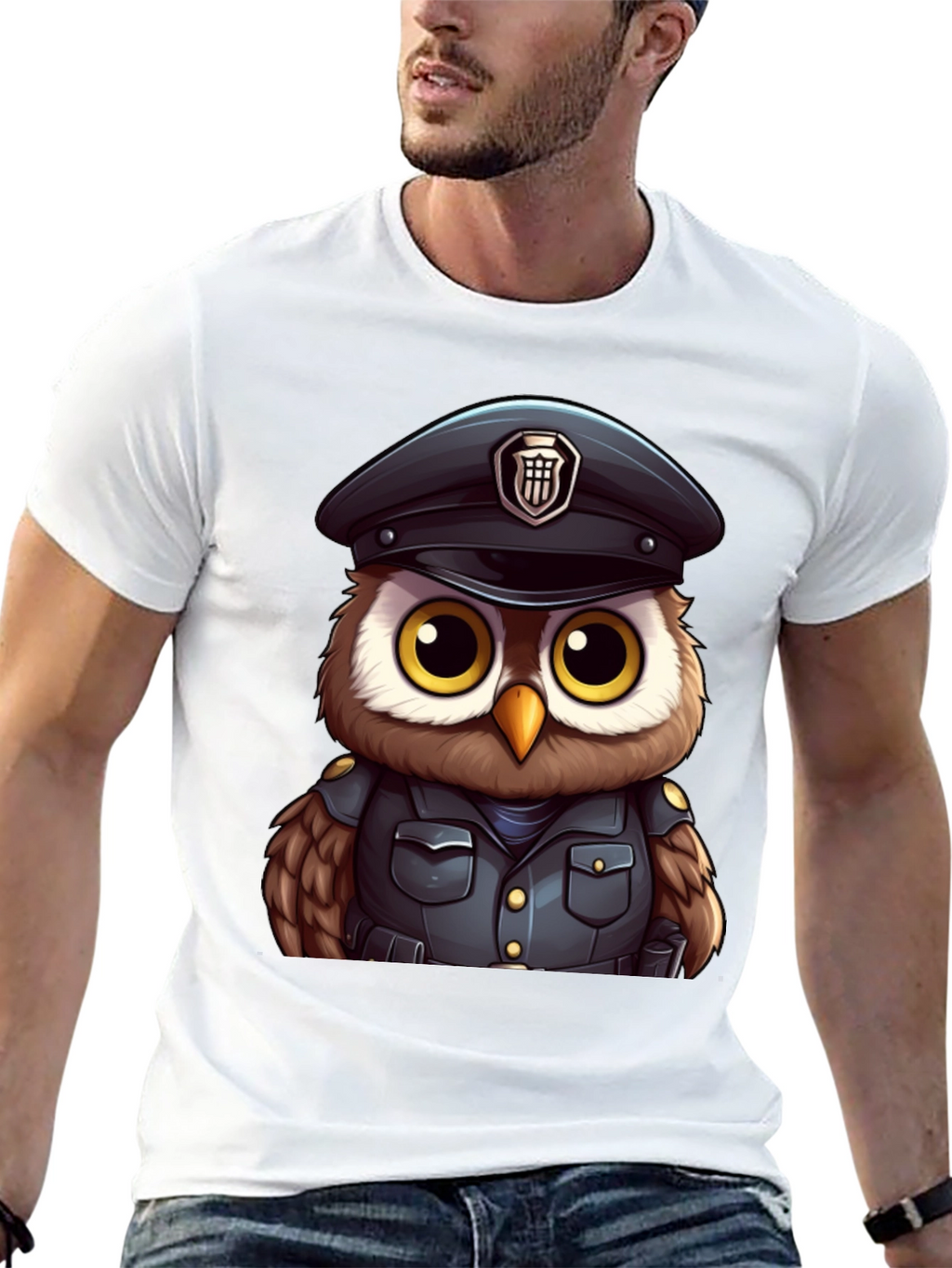 Police Owl T-Shirt - Unique Cartoon Design