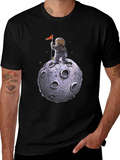 Cat Astronaut on Moon T-Shirt - Black
