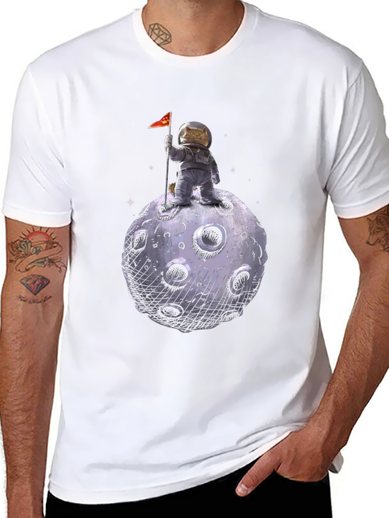 Cat Astronaut on Moon T-Shirt - Black