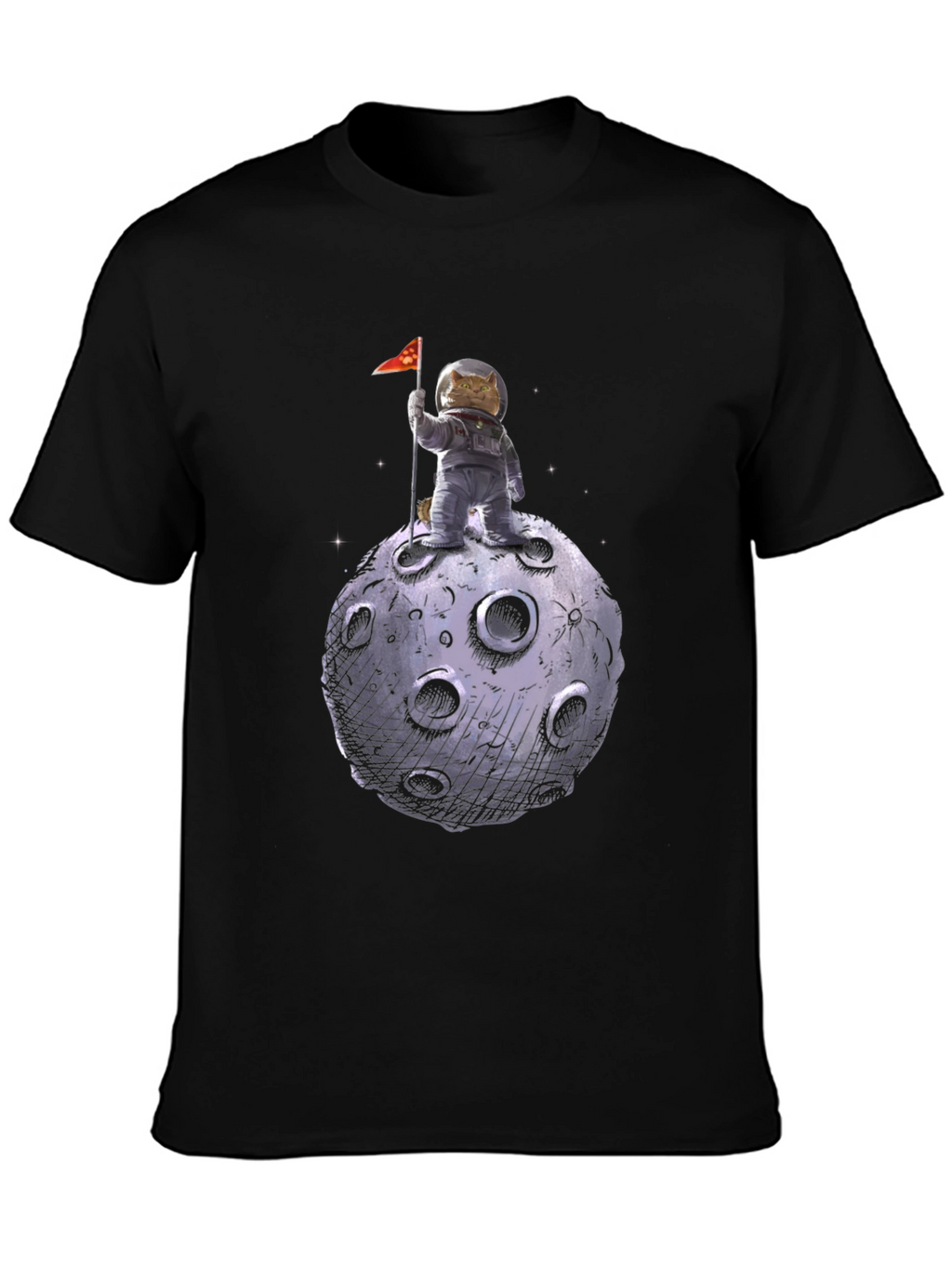 Cat Astronaut on Moon T-Shirt - Black