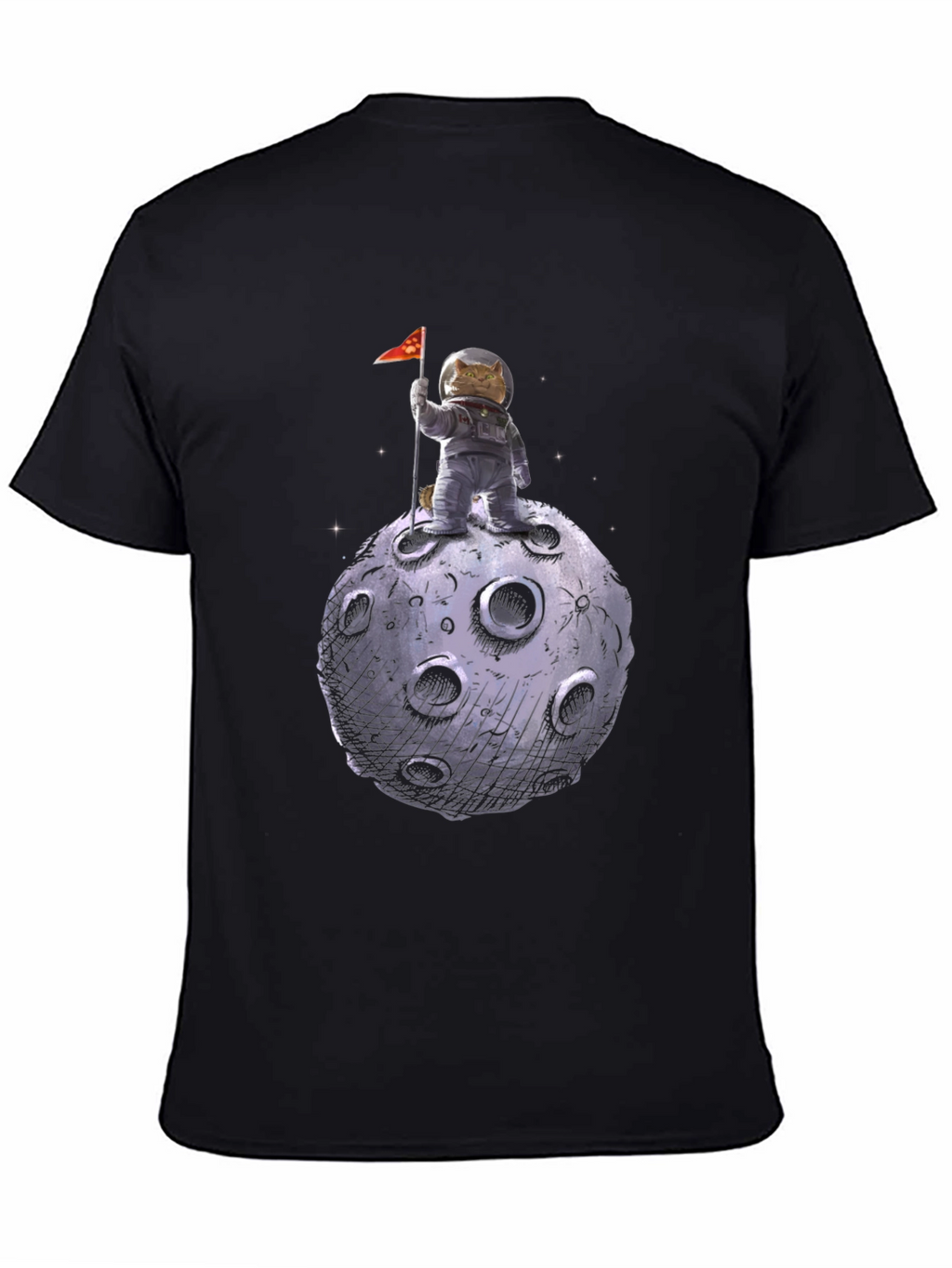 Cat Astronaut on Moon T-Shirt - Black