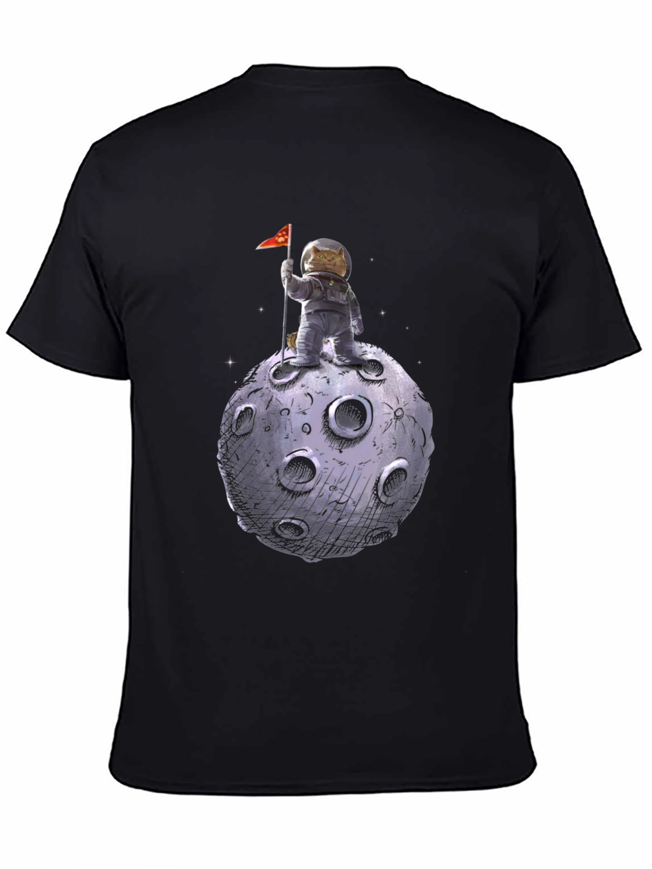 Cat Astronaut on Moon T-Shirt - Black