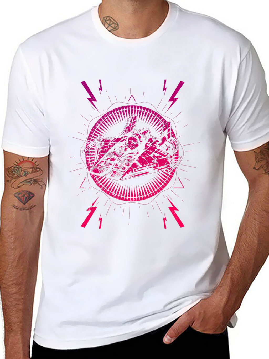 Edgy Graphic Tee: Sci-Fi Lightning Strike Design