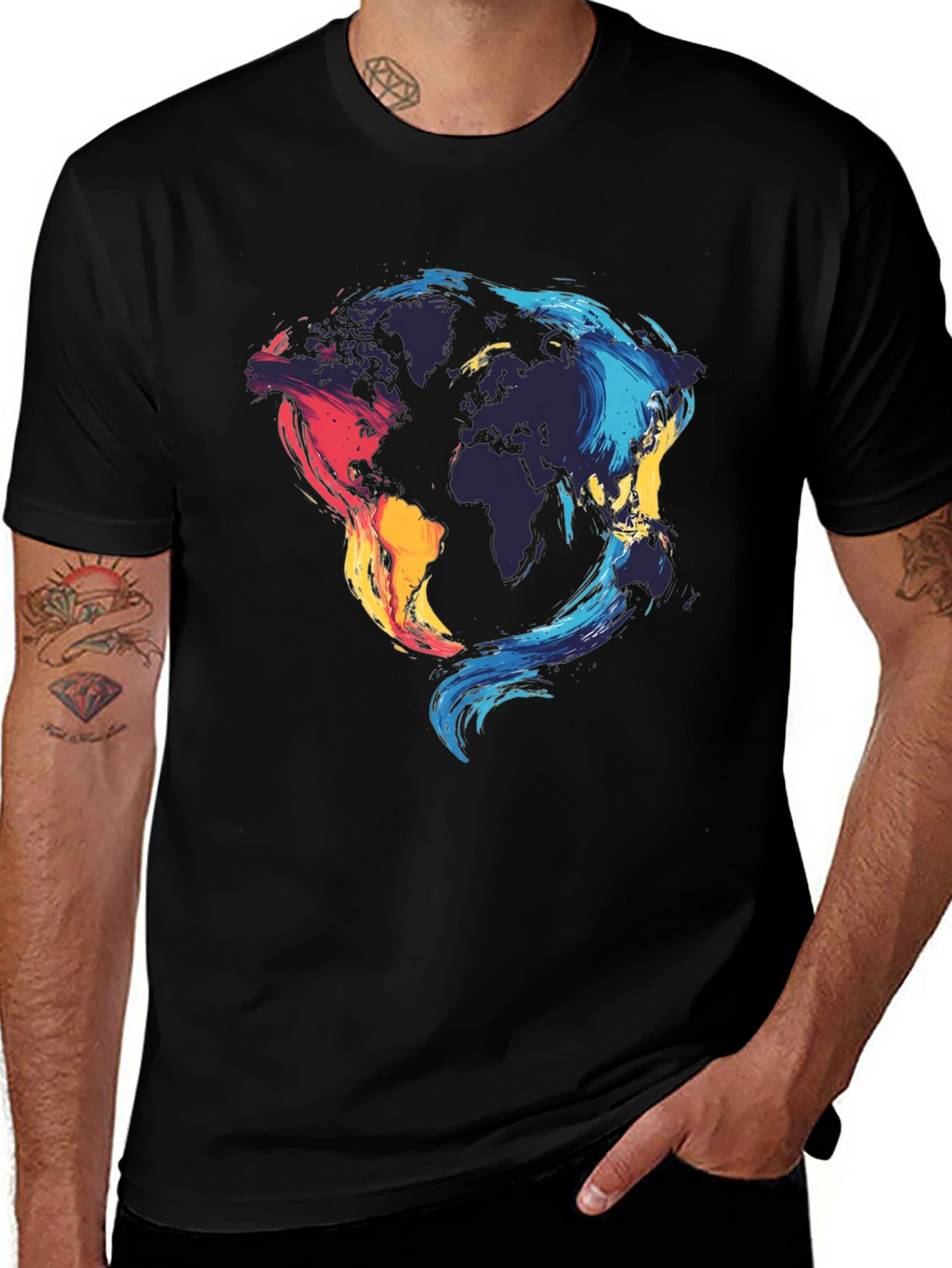 World Map Graphic Black T-Shirt