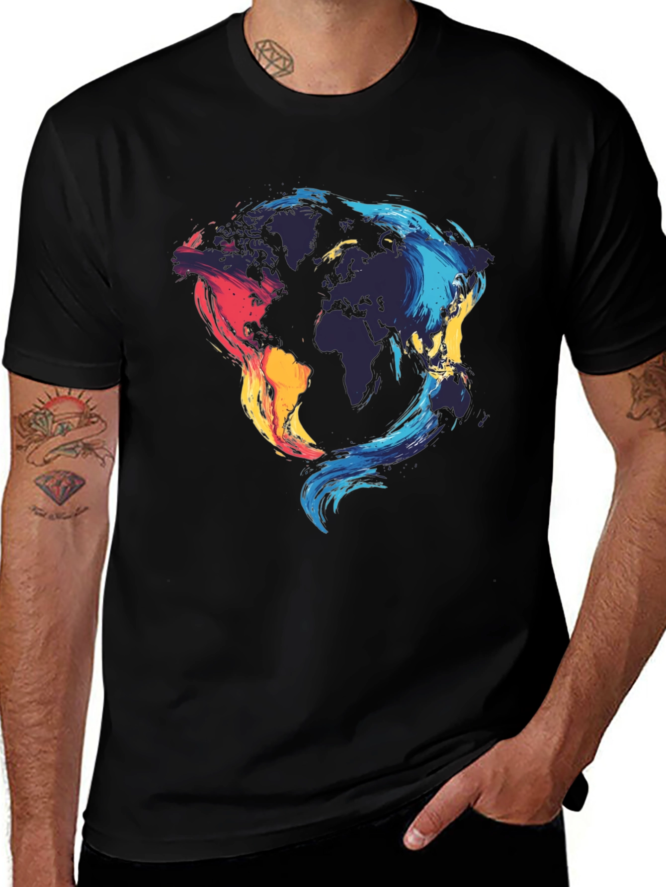 World Map Graphic Black T-Shirt