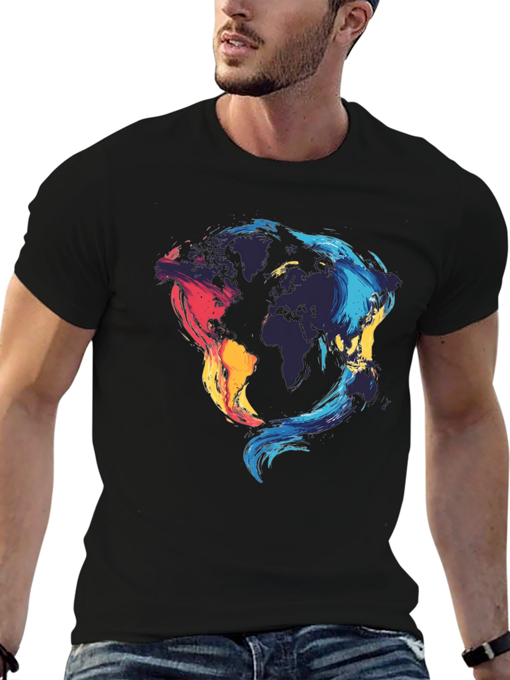 World Map Graphic Black T-Shirt