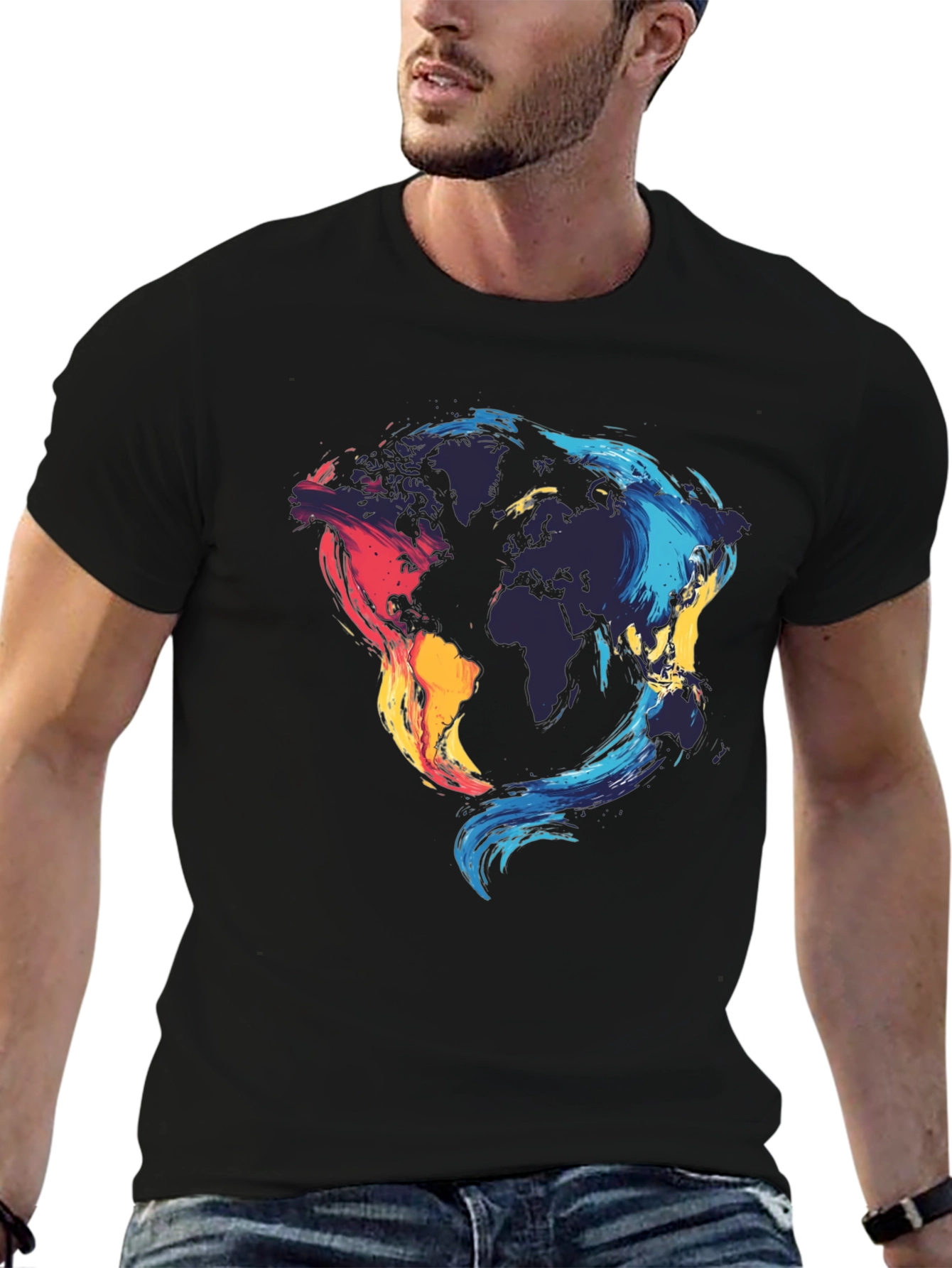 World Map Graphic Black T-Shirt