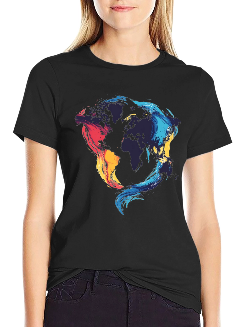 World Map Graphic Black T-Shirt