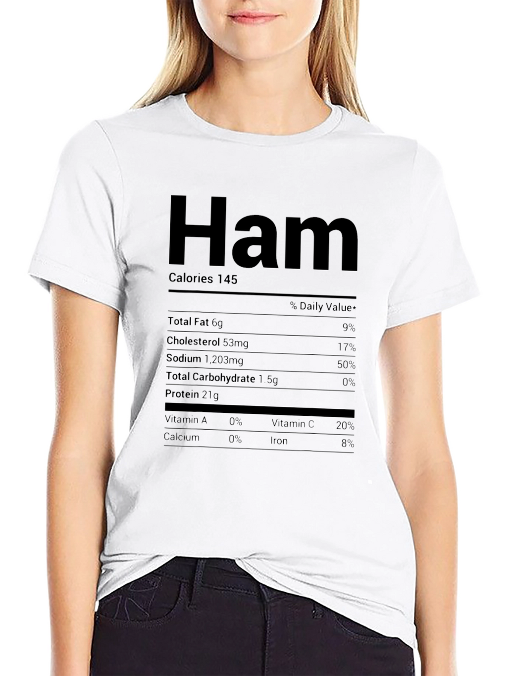 Humorous Ham Nutrition Facts Black T-Shirt