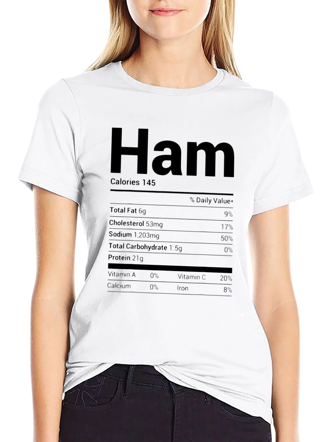 Humorous Ham Nutrition Facts Black T-Shirt