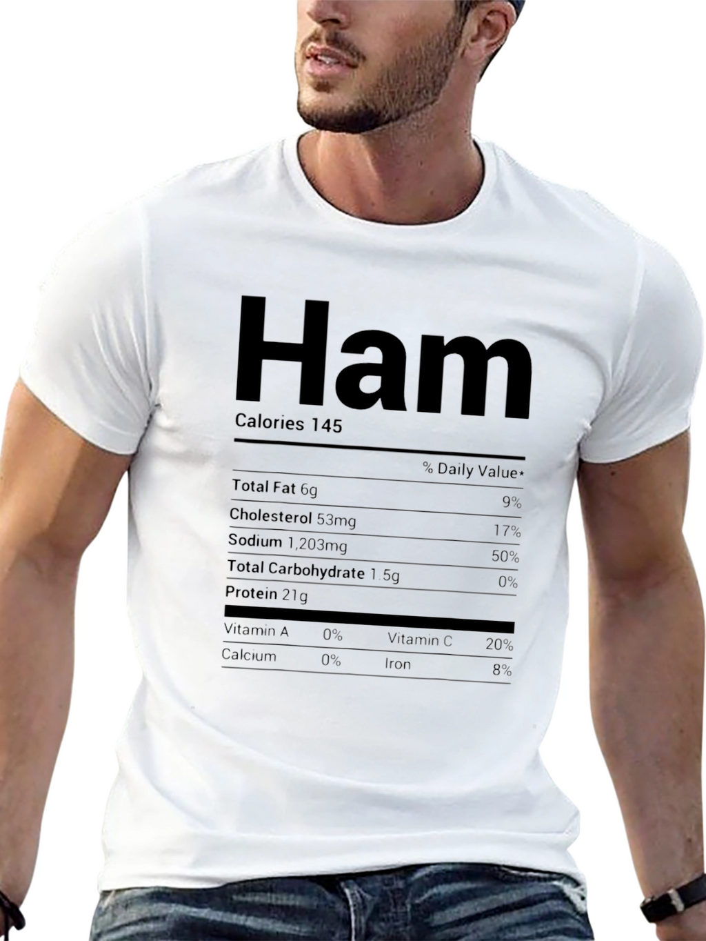 Humorous Ham Nutrition Facts Black T-Shirt
