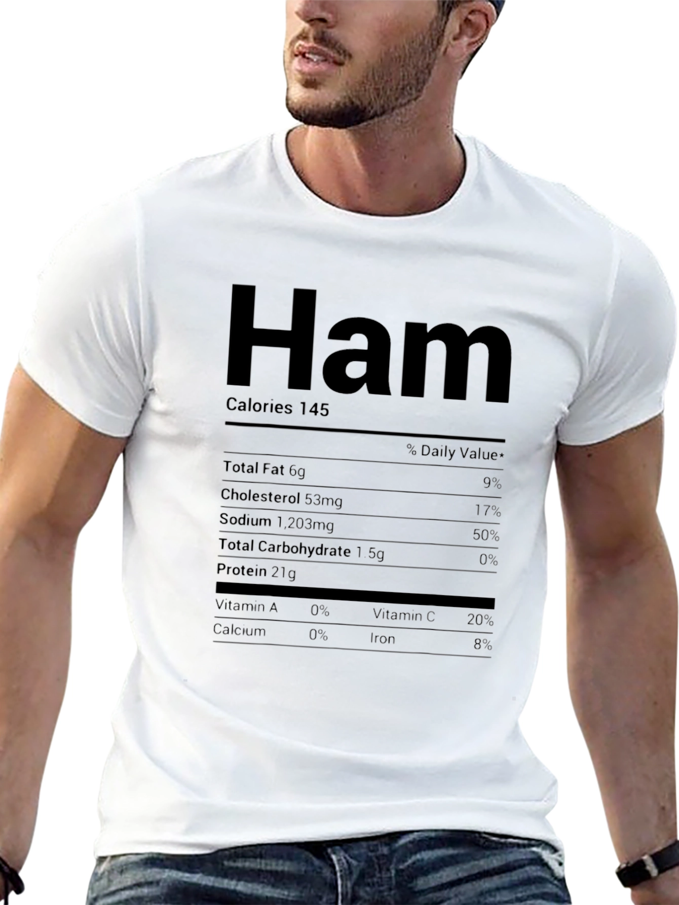 Humorous Ham Nutrition Facts Black T-Shirt