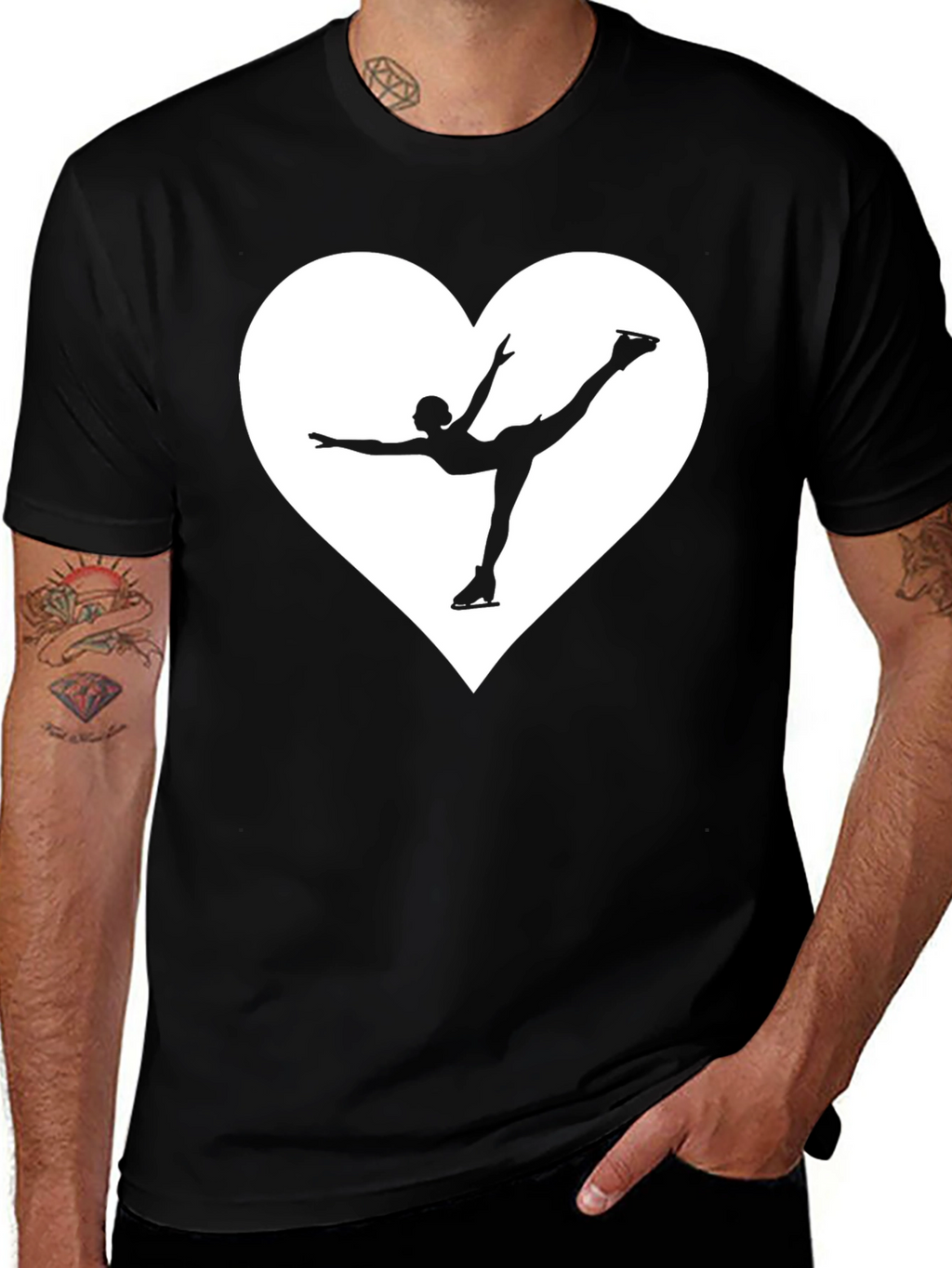 Figure Skating Heart Graphic Tee - Black Cotton T-Shirt