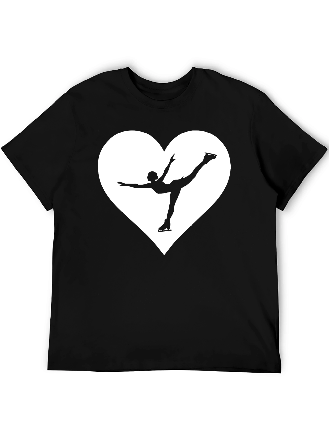 Figure Skating Heart Graphic Tee - Black Cotton T-Shirt