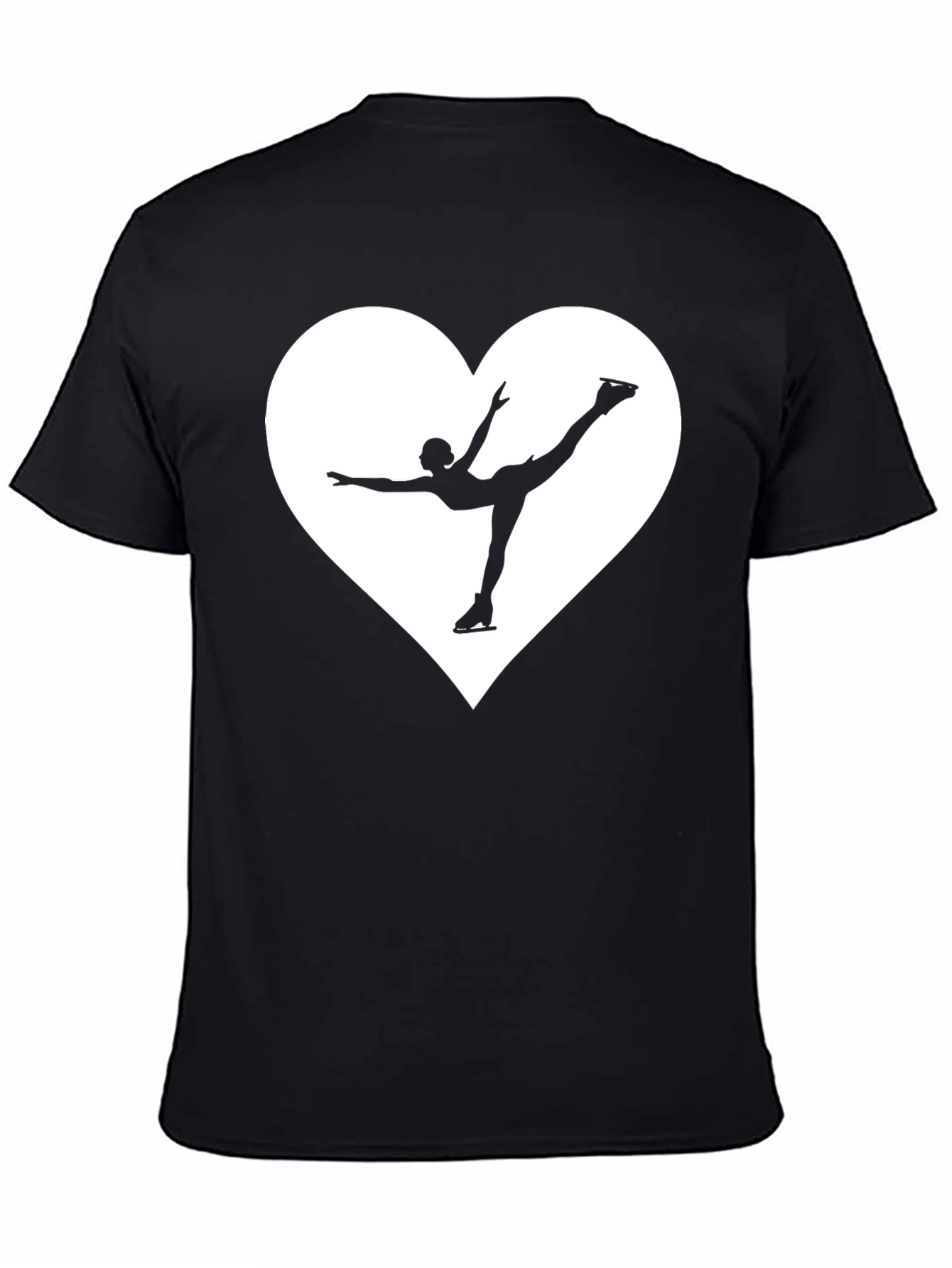 Figure Skating Heart Graphic Tee - Black Cotton T-Shirt