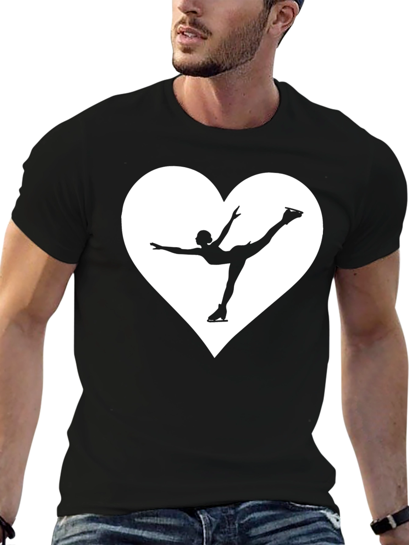 Figure Skating Heart Graphic Tee - Black Cotton T-Shirt