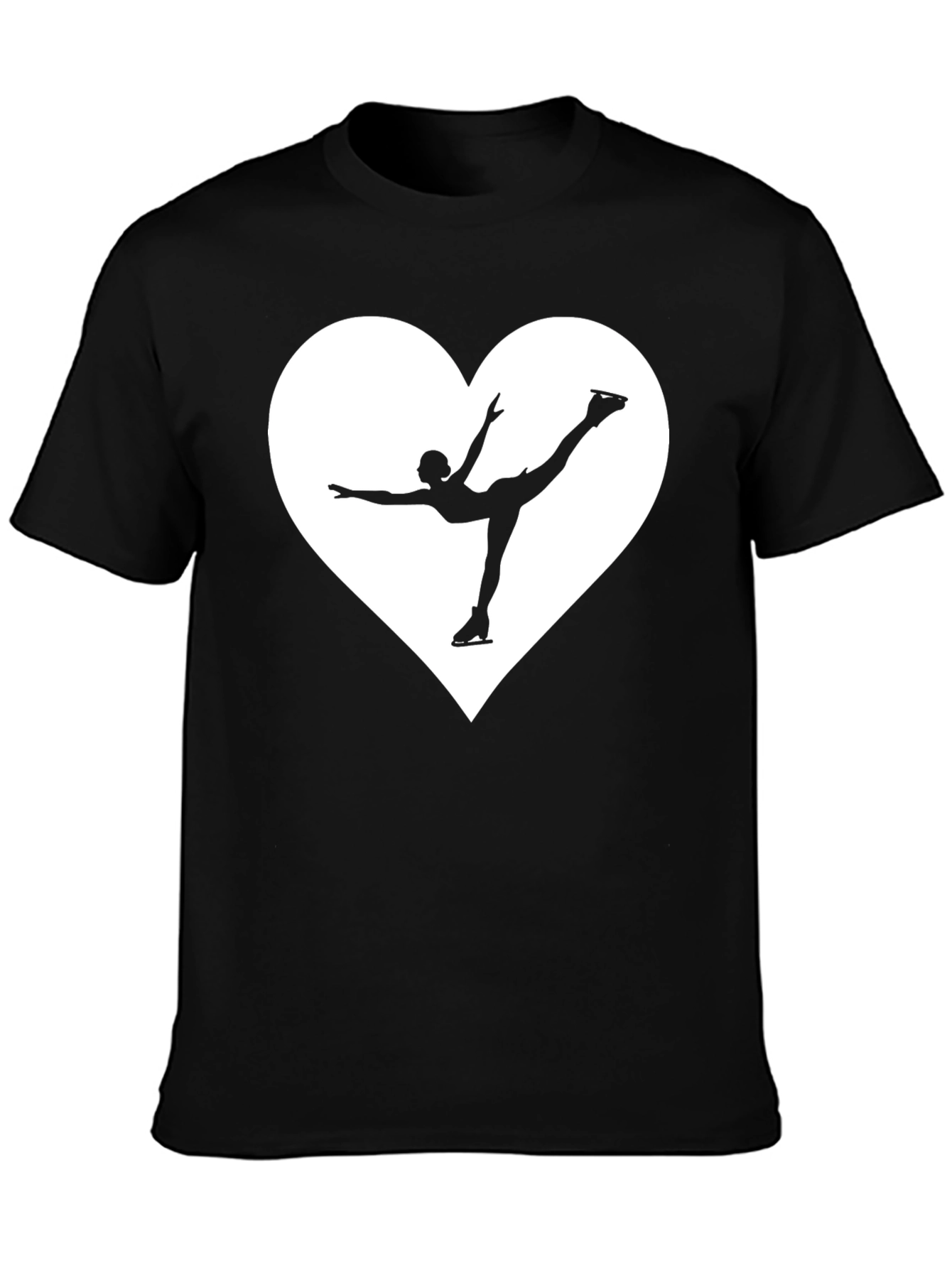 Figure Skating Heart Graphic Tee - Black Cotton T-Shirt