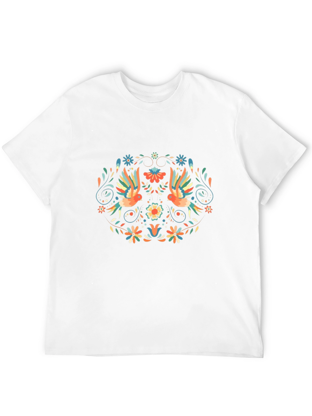 Floral Bird Print Black T-Shirt